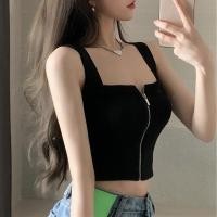 ราคา KOKO เสื้อเอวลอยสีดำ สายเดี่ยว แต่งซิปด้านหน้า สีขาว ผ้าร่อง ครอป แฟชั่น สไตล์เกาหลี 2552 (21244009291)