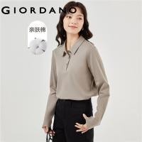 ราคา GIORDANO Women Polo Shirts Interlock Cotton Plain Color Simple Polo Shirts Long Sleeve Skin Friendly Casual Polo Shirts 05312790 (20478486088)