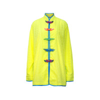 ราคา OMGBKK Jia เสื้อคลุมคอจีนผ่าหน้าแขนยาว ติดกระดุมจีนสลับสี ผ้าลูกไม้ปักสีเหลืองนีออน (21283761501)