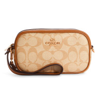 ราคา กระเป๋าคล้องมือ COACH แท้ รุ่นใหม่ Coated canvas ลาย Signature สายหนังแท้ปรับได้ 2 แบบ COACH CA718 Jamie Wristlet In Signature Canvas Light Saddle (17298712126)