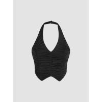 ราคา Cider V neck Ruched Halter Crop Top (20727813439)