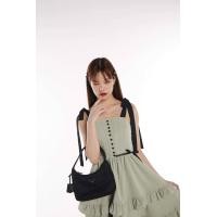 ราคา Avocado dress มินิเดรส เดรสสีเขียวอะโวคาโด้ ด้านหน้าแต่งกระดุมสีดำเป็นซิปด้านหลัง โบว์สามารถปรับความยาวได้ (20471463486)