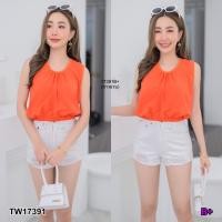 ราคา TW17391 เสื้อ สาวอวบ คอกระเช้าแต่งโบว์หลัง (13501691893)