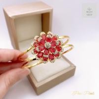 ราคา กำไลพลอยทับทิมสังเคราะห์รูปดอกไม้ประดับเพชร รอบวง 20cm (21139518043)