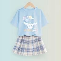 ราคา Girls Jk Suit Sets Leisure Cartoon Printing Princess Style T shirt JK Plaid Skirt Cotton 2pcs Baby Clothes (20454062515)