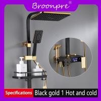 ราคา ชุดฝักบัวอาบน้ำ BROONPRE สีขาวทองระบบฝักบัวอาบน้ำ Thermostatic ของ10นิ้วปริมาณน้ำฝนหัวฝักบัวก๊อกอ่างอาบน้ำทองเหลืองอาบน้ำร้อนเย็น (7950971010)