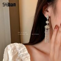 ราคา Saiban925 เงินเข็มเพชรมุกพู่ต่างหูยาวอารมณ์ต่างหู925 Silver Needle Diamond Pearl Tassel Earrings Long Gentle Temperament Earrings (10271073177)