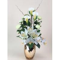 ราคา แจกันดอกไม้ประดิษฐ์ ดอกไม้ปลอมพร้อมแจกันสีทอง แจกันดอกไม้ปลอมตกแต่งบ้าน (20334932909)