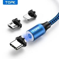 ราคา สายชาร์จแม่เหล็ก3 in 1 topk สายชาร์จโทรศัพท์แม่เหล็กหมุน360พร้อมไฟ LED สำหรับสายไมโคร USB Type C (21170921763)
