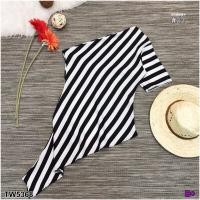 ราคา Lady LongStriped Top เสื้อเปิดไหล่เฉียงทิ้งชายยาวข้างเดียว ผ้าโฟร์เวย์ ลายริ้ว 5368 (19440990843)