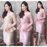 ราคา เดรสออกงานปาดไหล่ผ้าลูกไม้หรูหรา (425236374)