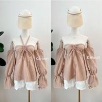 ราคา เสื้อเกาะอกปาดไหล่ คล้องคอ แขนยาว ต้องมีแซ่ปมาก (18443924484)