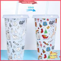 ราคา Hanlu ถ้วยพลาสติกเปลี่ยนสีเย็นสำหรับแก้วแบบมีหลอดอาหารแก้วน้ำใช้ซ้ำได้แก้วกาแฟปีใหม่ (21010136034)