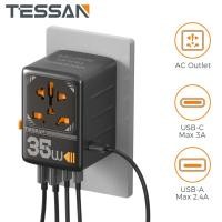 ราคา TESSAN 35W GaN Universal Travel Adapter with 3 Type C Fast Charging Universal International Travel Adapter with USB C Ports Type C Adaptor Universal Adapter Worldwide All in one Outlet Adapter Convert