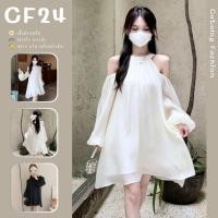 ราคา ꕥCatalog Fashionꕥ ชุดเดรสแขนยาวพองจั๊ม เปิดโชว์ไหล่ ทรงคอผูกโบว์หลัง 2 สี ทรงใหญ่ มีซับใน (19177131032)