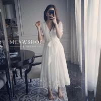 ราคา พร้อมส่ง S XL ชุดเดรสสีขาว ชุดถ่ายพรีเวดดิ้ง ชุดแต่งงาน ชุดออกงาน ชุดไปวัด ชุดไปทะเล ชุดทำบุญ เดรส สาวอวบ งานป้าย 7216 (18195726179)