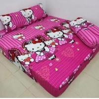 ราคา ส่งฟรี ชุดผ้าปูที่นอน ผ้าปูที่นอน คิตตี้ สีชมพู ผ้าคอตตอนแท้100 ครบเซ็ต5ชิ้น ผ้าปู ปลอกหมอน ปลอกหมอนข้าง ขนาด 3 5 5 6ฟุต เพิ่มผ้าห่มได้ (20623280793)