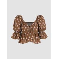 ราคา Cider V neck Floral Short Sleeve Blouse (20795562595)