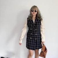 ราคา Blazer dress ชุดเดรสเบลเซอร์ เสื้อคลุมเบลเซอร์ลายตาราง ชุดเดรสแขนกุดสไตล์เกาหลี เบลเซอร์แขนกุด แถมเข็มขัด (19457271442)
