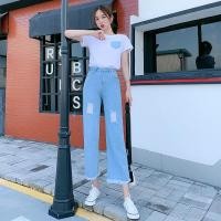 ราคา YH F3609 มีไซส์ S 2XL กางเกงยีนส์ ขายาว เอวสูง ปลายรุ่ย ทรงกระบอกใหญ่ แต่งขาดๆด้านหน้า เก๋ๆสุดชิค (20056312327)