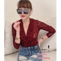 ราคา เสื้อคอไขว้ ลายผ้าซีทรู กำมะหยี่ยืด แขนยาว เนื้อสวยมาก รุ่นนี้อกยืดได้ถึง32 40 ยาว23 (18888449705)