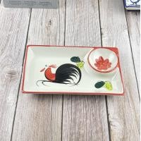 ราคา จานเซรามิค จานเปลเหลี่ยม จานออร์เดิร์ฟ มีช่องใส่น้ำจิ้ม ขนาด 5 75 x 9 8 นิ้ว มีให้เลือก 4 สี ขาว ดำ ลายไก่ และ ลายคราม (21099526645)