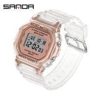 ราคา SANDAแฟชั่นนาฬิกาสปอร์ตผู้หญิงใสสายLEDนาฬิกาดิจิตอลสุภาพสตรีนาฬิกาอิเล็กทรอนิกส์กันน้ำช็อกทหารนาฬิกา (3778090504)