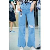 ราคา กางเกงยีนส์ทรงกระบอกใหญ่ แต่งขาด มี 3 สี สียีนส์อ่อน สียีนส์เข้ม สีดำฟอก (15732183979)