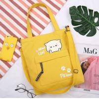 ราคา กระเป๋าผ้า ลายแมวหน้ากลม สไตล์น่ารัก สไตล์สาวๆลุคคุณหนู (20458493384)