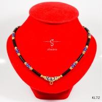 ราคา KL72 สร้อยห้อยพระ โค้งลงยาน้ำเงิน ประดับปล้องน้ำเงิน คั่นเม็ดกะลาดำ เม็ดทองเลเซอร์ เลือกความยาวได้ l สร้อยพระ พระ (20133479594)
