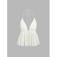ราคา Cider Ruffle Hem V neck Halter Crop Top (20964902932)