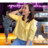 ราคา เสื้อผ้าฝ้ายคอวี รุ่นป้ายข้างผูกโบว์หน้า (19596006947)