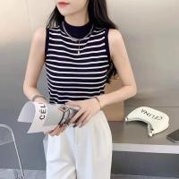 ราคา FF fashion เสื้อยืดไหมพรม คอเต่า แขนกุด ไหมพรมลายทาง สีสดใส น่ารัก ฟรีไซส์ A33 (17442295460)