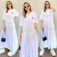 ราคา เดรสคอกลมแขนสั้น ทรง oversize ดีเทลต่อระบายเป็นชั้นๆ ชุดเดรสแฟชั่นผู้หญิง Yunaka (20666736403)