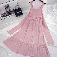 ราคา ชุดเดรส lll Freesize lll PE057 สายเดี่ยว มีโบว์ผูกหลัง แต่งดีเทลระบายที่ชายกระโปรง ผ้าไหมอิตาลี (17390010247)