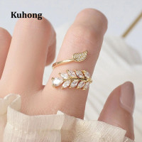 ราคา Kuhong แหวนใบไม้อ่อนสำหรับผู้หญิงแหวนทองปูคริสตัลเพชรCZ เพชรพลอยแฟชั่นปรับได้แหวนเปิดปาร์ตี้ชิคๆ (18440607557)