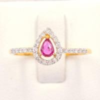 ราคา Happy Jewelry แหวนทับทิมทรงหยดน้ำ ล้อมเพชร มีบ่าข้างสวยๆ แหวนเพชร แหวนทองเพชรแท้ ทองแท้ 37 5 PL160 (17042140606)