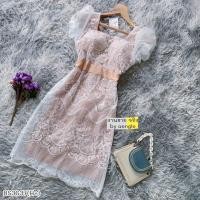 ราคา BS3637 ดรสออกงาน แขนพองผ้าแก้วปักลาย มีซับทั้งตัว (19688140250)