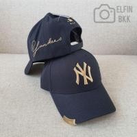 ราคา แท้ MLB Cap NY LA หมวกแก๊ป สีขาว สีดำ โลโก้ทอง ปีกหมวก ขลิบทอง ปัก Yankees (20454664804)