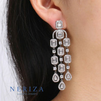 ราคา Neriza Jewelry ต่างหูระย้าออกงานเพชรสังเคราะห์ ประกายเทียบเท่าเพชรแท้ NE059 (16321322760)