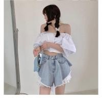 ราคา กางเกงยีนขาสั้น เอวสูง ทรงหลวม แต่งระบาย แต่งลูกไม้ แบบพิเศษ สําหรับผู้หญิง (19089135360)