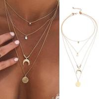 ราคา สร้อยคอเกาหลีสายโซ่หลายชั้นพร้อมจี้พระจันทร์เสี้ยวกลมสำหรับผู้หญิง (1651130453)
