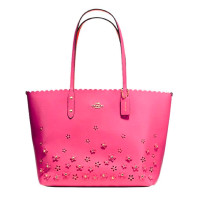 ราคา กระเป๋าถือ COACH แท้ ทรง Tote หนังแท้ฟอกแบบกันรอยขีดข่วน ประดับดอกไม้หนัง สวยมาก ใบใหญ่ เบา มีช่องซิปด้านใน COACH 37651 CITY TOTE IN FLORAL APPLIQUE LEATHER Dahlia (12102119206)