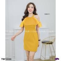 ราคา TW18088 เดรสสั้น แต่งผ้าแก้ว แขนกุด (16628588250)