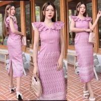 ราคา ชุดเดรสสีชมพู ชุดเดรสใส่ทำงาน (20406762117)