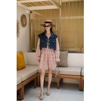 ราคา พร้อมส่ง ชุดเข้าเซตมินิเดรสลายดอก กั๊กยีนส์ งานป้าย vshop (20925001274)