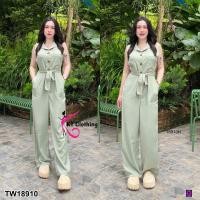 ราคา TW18910 Jumpsuit จั้มสูทแขนกุด ขายาว สายผูกเอว (20468494797)