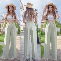 ราคา กางเกงผู้หญิง ขากระบอกใหญ่ เอวสูง ทรงลุง มีหูเข็มขัด สีเขียวมิ้น LittleJeans (10592630243)