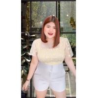 ราคา 691 Rเสื้อสาวอวบสาวพลัสไซส์ ผ้าซีทรูดอกไม้ รุ่นสม็อค อก38 48 (19908196883)