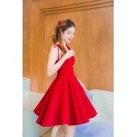ราคา Wawow MiniDress ชุดเดรสสายเดี่ยวผูกไหล่สีแดงเลือดหมู (19733941472)